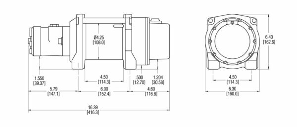 HYDRAULIVINSSI WARN HY2000 907KGF, NOSTOON Mittakuva