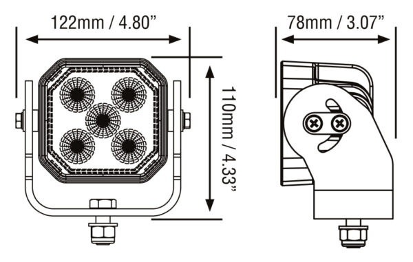 Työvalo Vision X Prospector 35W mittakuva