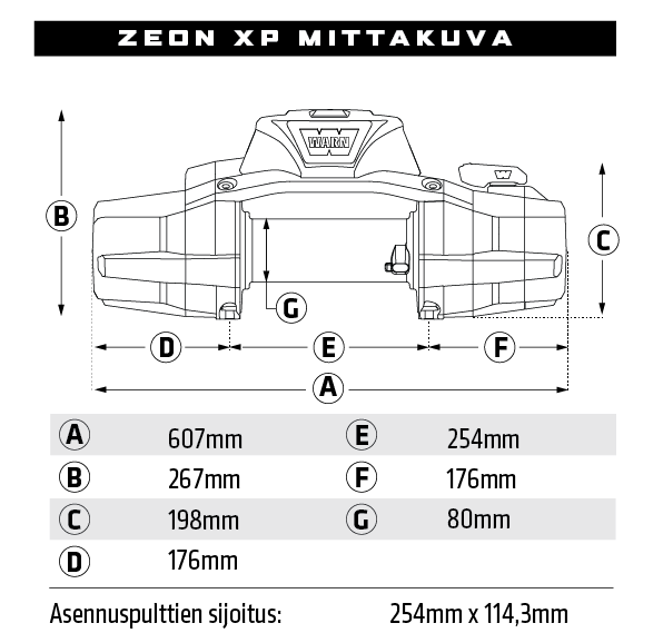 Warn ZEON XP vinssin mittakava